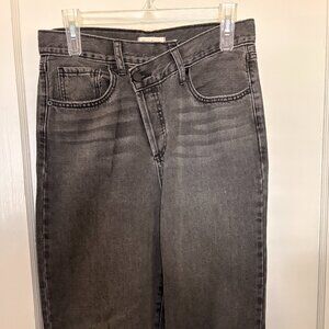 Black Cross-Waist Baggy Jeans
